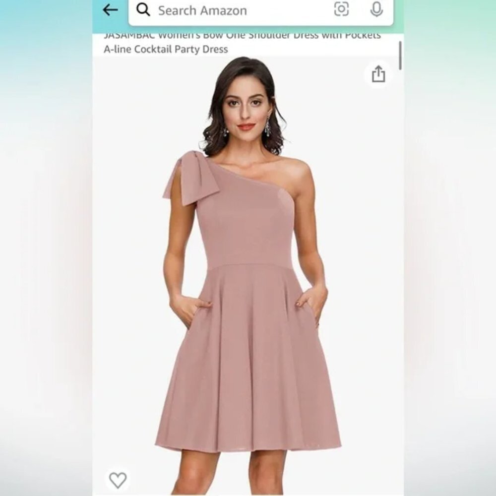 BOGO! JASAMBAC Bow One Shoulder Dress w/ Pockets Cocktail Dress Blush Pink XL